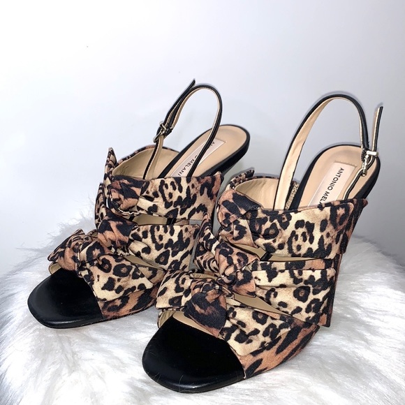 NEW ANONIO MELANI Cheetah Vilada Animal Print Black Bow Heels Shoes Size 8 - Picture 2 of 8